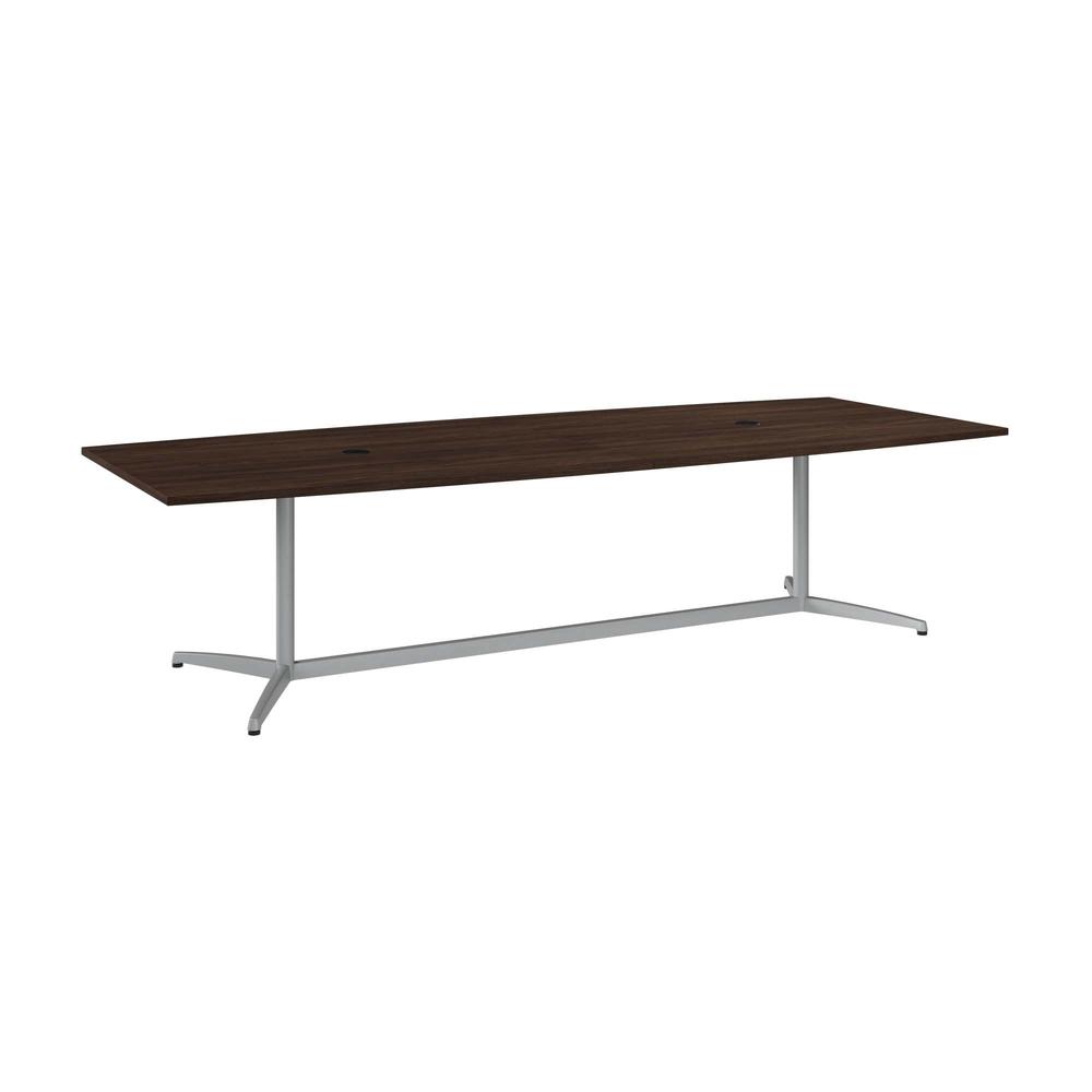 120W x 48D Boat Shaped Conference Table with Metal Base in Black Walnut. Picture 1