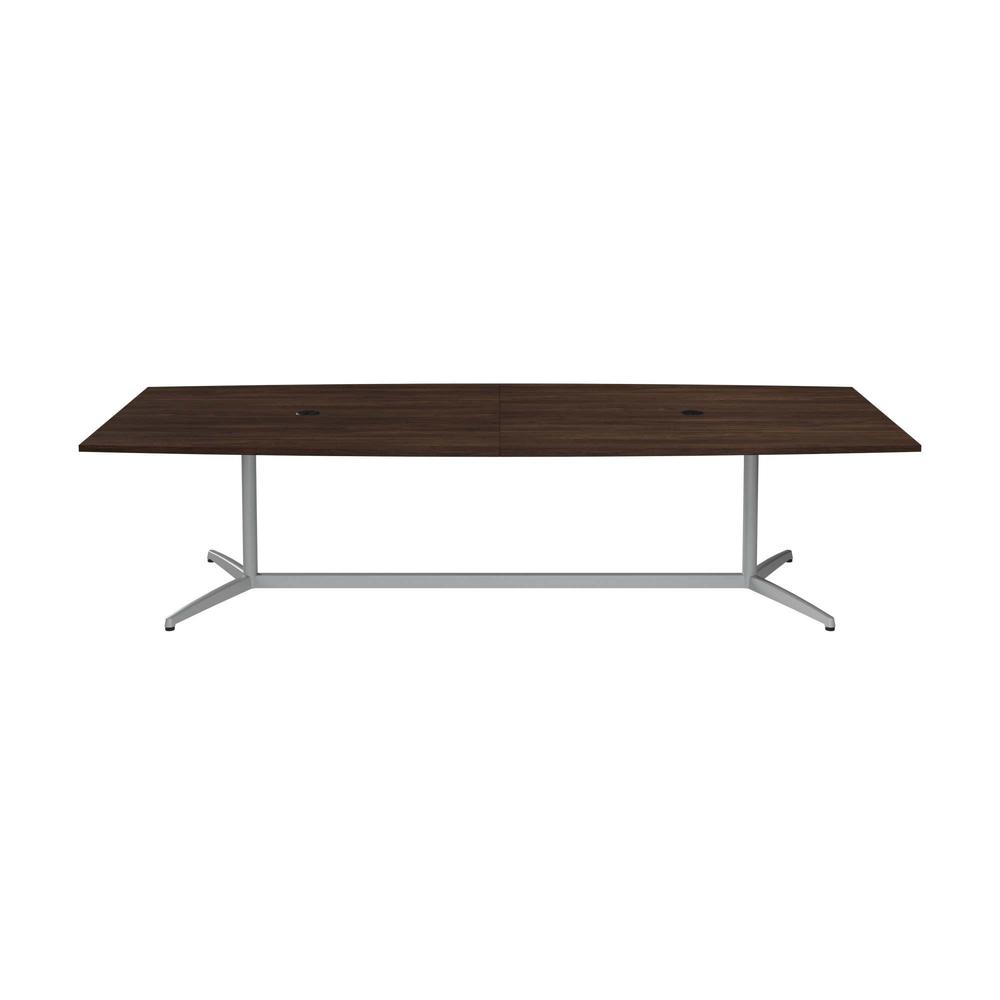 120W x 48D Boat Shaped Conference Table with Metal Base in Black Walnut. Picture 2