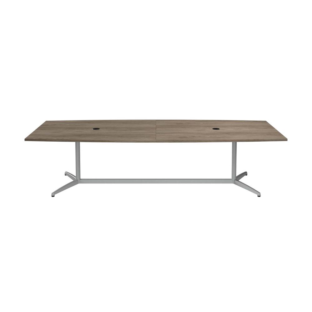 120W x 48D Boat Shaped Conference Table with Metal Base in Modern Hickory. Picture 2
