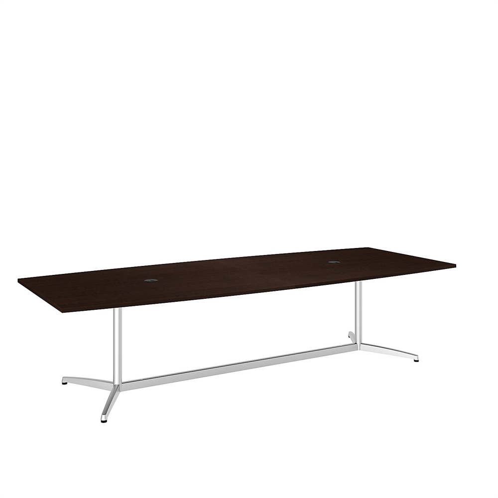 Bush Business Furniture 120W x 48D Boat Shaped Conference Table with Metal Base, Mocha Cherry/Silver. Picture 1