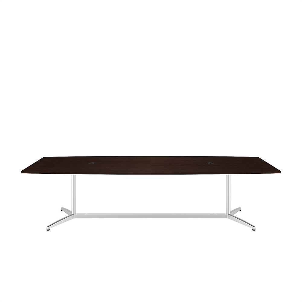 Bush Business Furniture 120W x 48D Boat Shaped Conference Table with Metal Base, Mocha Cherry/Silver. Picture 3