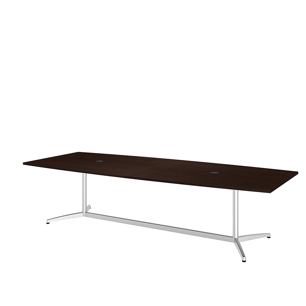 Bush Business Furniture 120W x 48D Boat Shaped Conference Table with Metal Base, Mocha Cherry/Silver. Picture 4