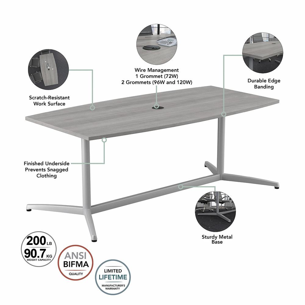 Bush Business Furniture 120W x 48D Boat Shaped Conference Table with Metal Base, Platinum Gray. Picture 3