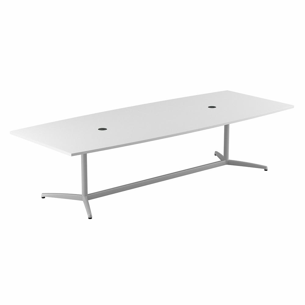 Bush Business Furniture 120W x 48D Boat Shaped Conference Table with Metal Base, White. Picture 1