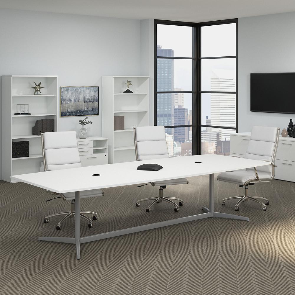 Bush Business Furniture 120W x 48D Boat Shaped Conference Table with Metal Base, White. Picture 2