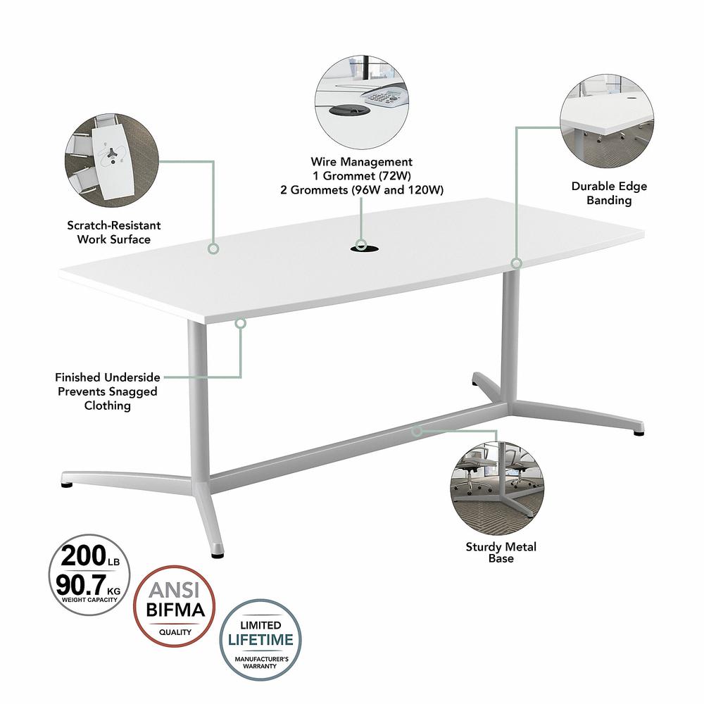 Bush Business Furniture 120W x 48D Boat Shaped Conference Table with Metal Base, White. Picture 3