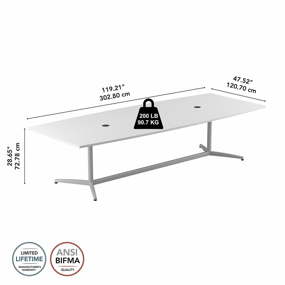 Bush Business Furniture 120W x 48D Boat Shaped Conference Table with Metal Base, White. Picture 6