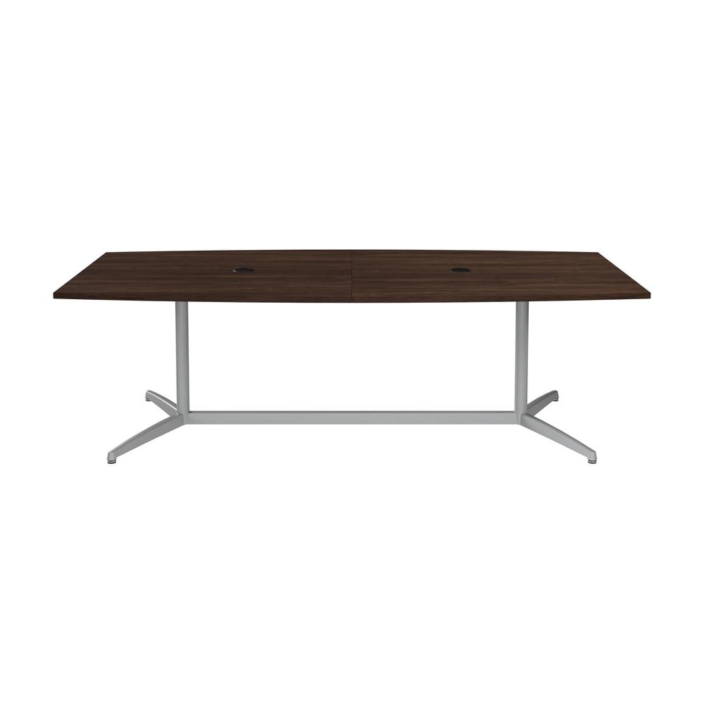 96W x 42D Boat Shaped Conference Table with Metal Base in Black Walnut. Picture 1