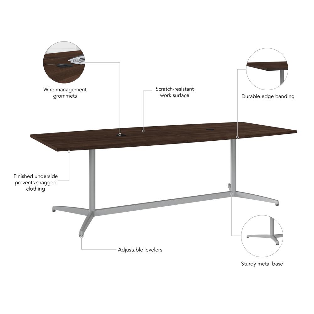 96W x 42D Boat Shaped Conference Table with Metal Base in Black Walnut. Picture 5
