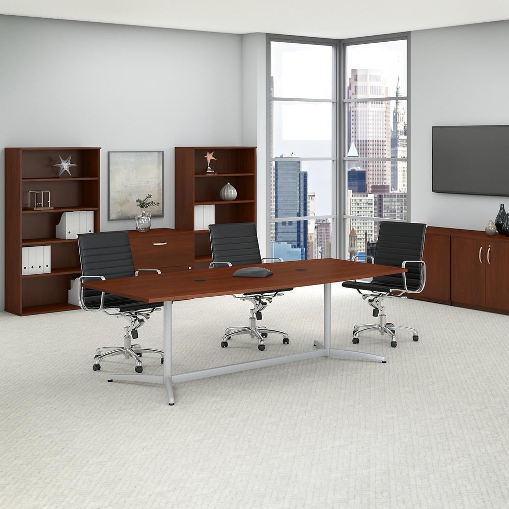 Bush Business Furniture 96W x 42D Boat Shaped Conference Table with Metal Base, Hansen Cherry. Picture 2