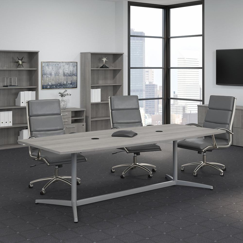 Bush Business Furniture 96W x 42D Boat Shaped Conference Table with Metal Base, Platinum Gray. Picture 2