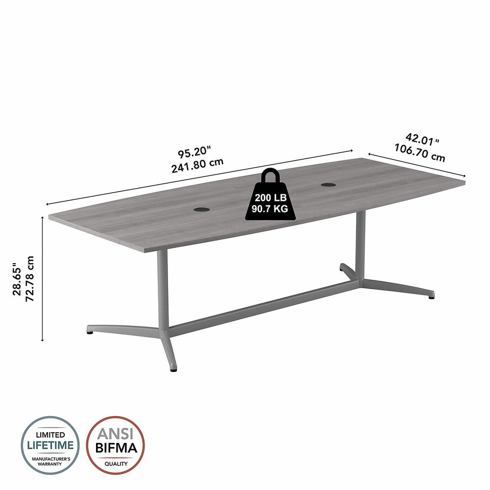 Bush Business Furniture 96W x 42D Boat Shaped Conference Table with Metal Base, Platinum Gray. Picture 6