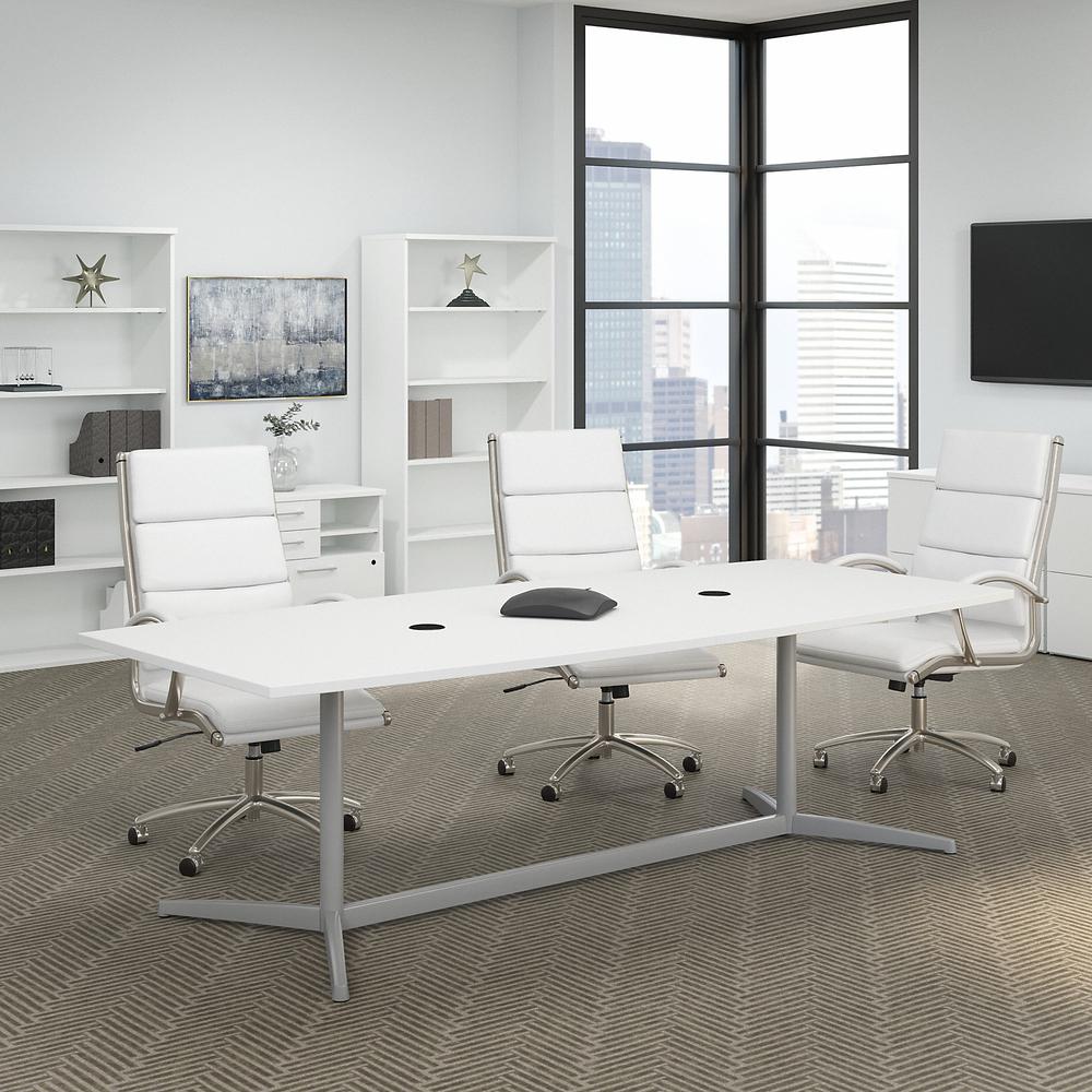 Bush Business Furniture 96W x 42D Boat Shaped Conference Table with Metal Base, White. Picture 2