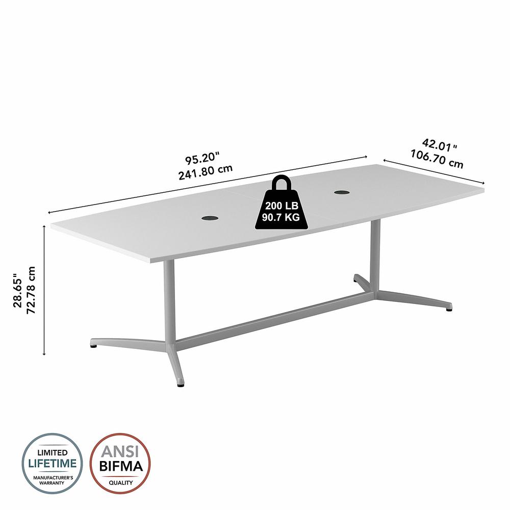 Bush Business Furniture 96W x 42D Boat Shaped Conference Table with Metal Base, White. Picture 6