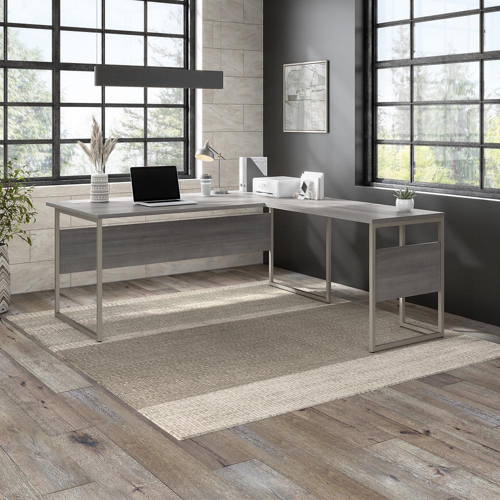 Bush  Furniture Hybrid 72W x 36D L Shaped Table Desk with Metal Legs, Platinum Gray/Platinum Gray. Picture 2