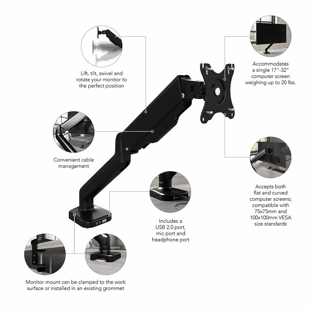 Bush Business Furniture Adjustable Monitor Arm with USB Port. Picture 5