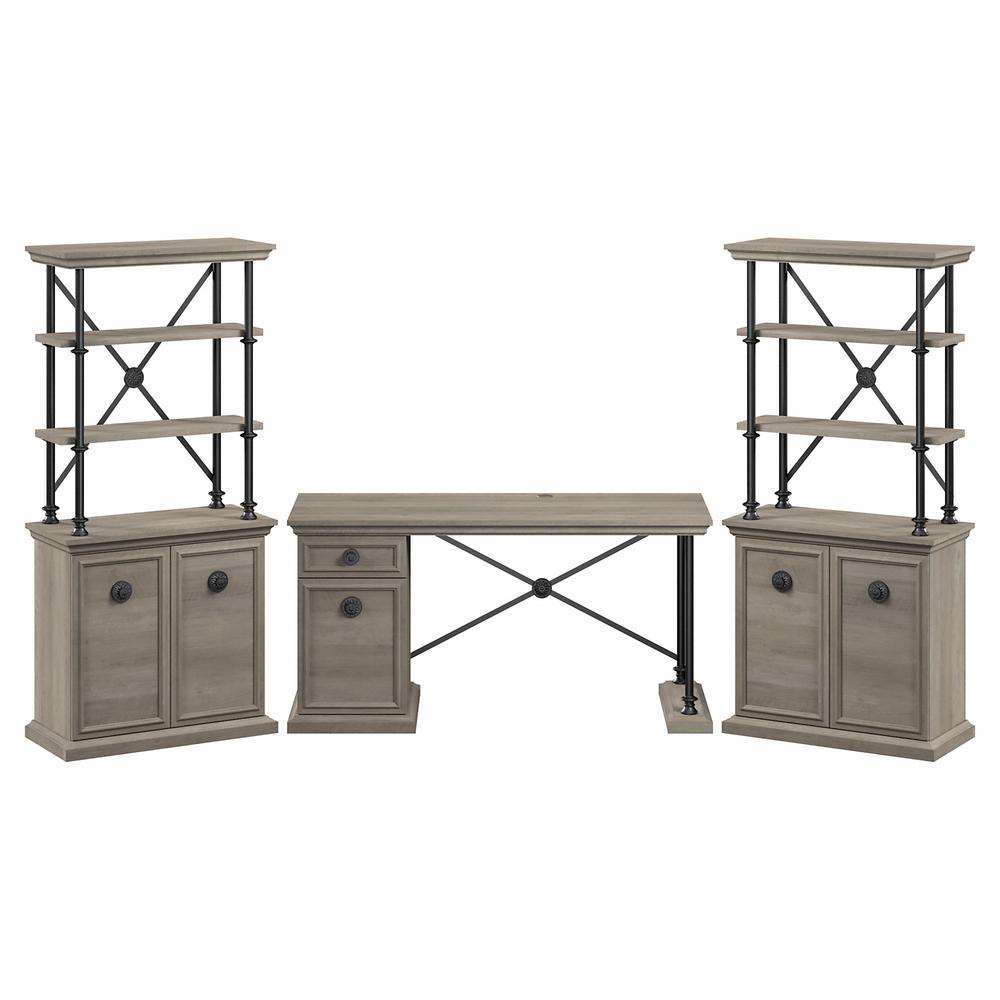 Bush Furniture Coliseum 60W Designer Desk with Set of Two Bookcases with Doors. Picture 1