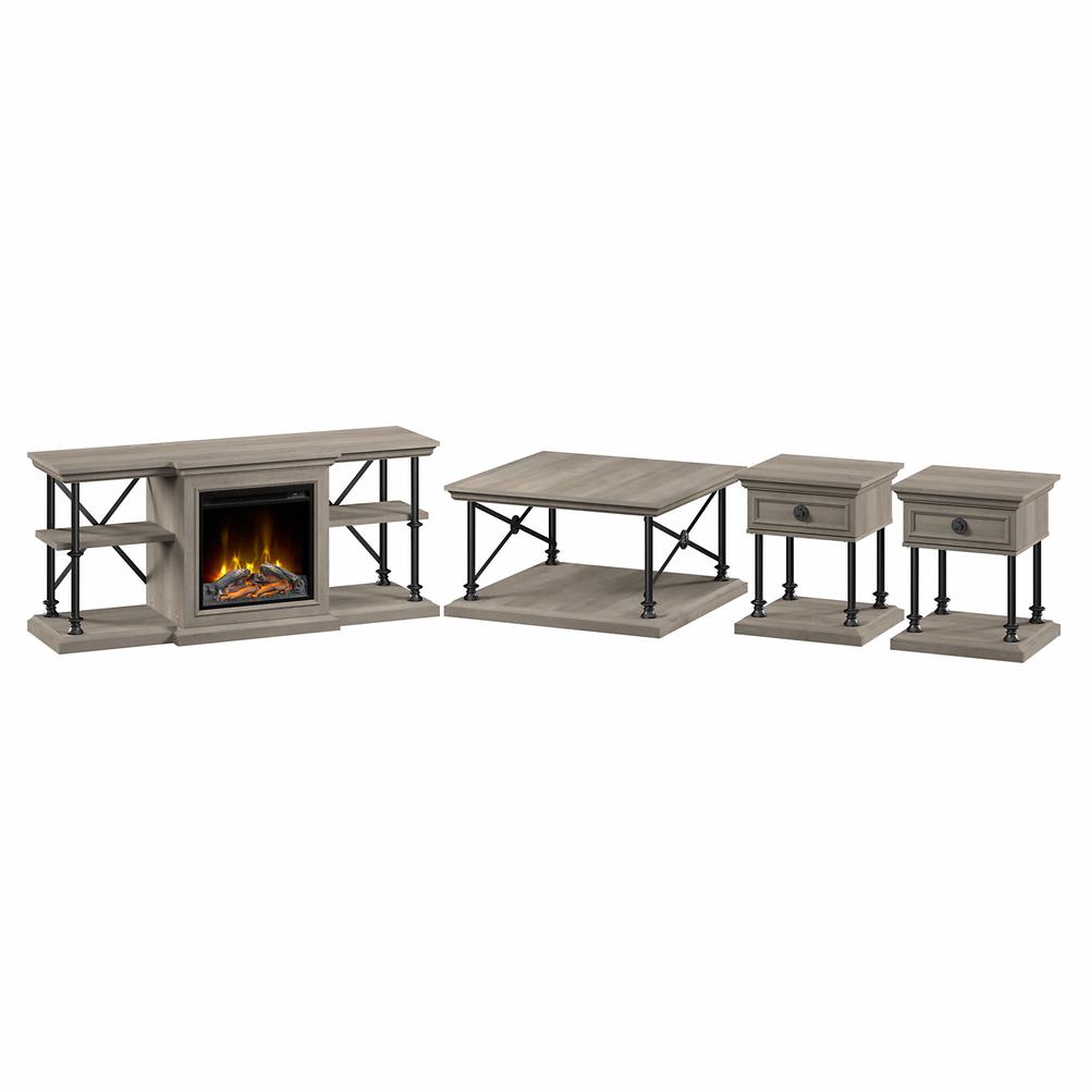 Bush Furniture Coliseum 60W Electric Fireplace TV Stand with Coffee Table and End Tables. Picture 1
