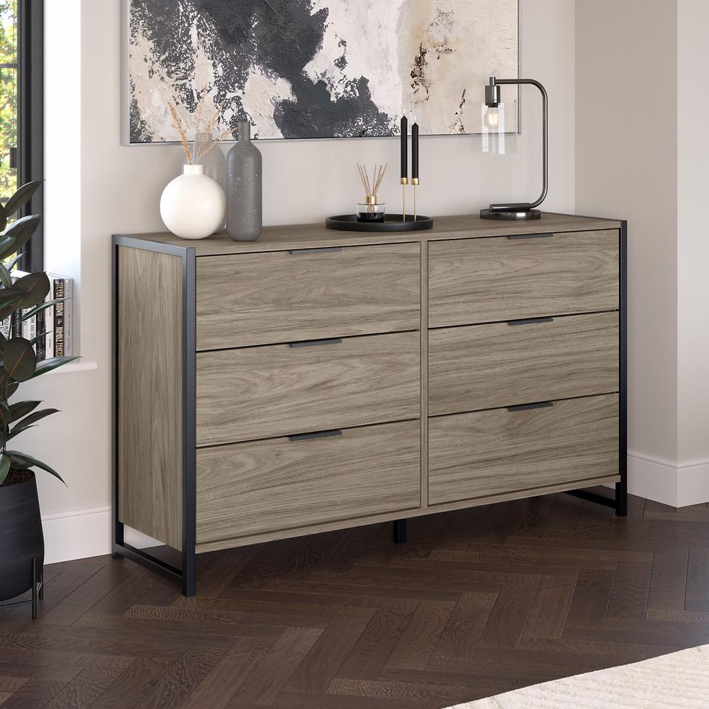 kathy ireland® Home by Bush Furniture Atria 6 Drawer Dresser in Modern Hickory. Picture 3