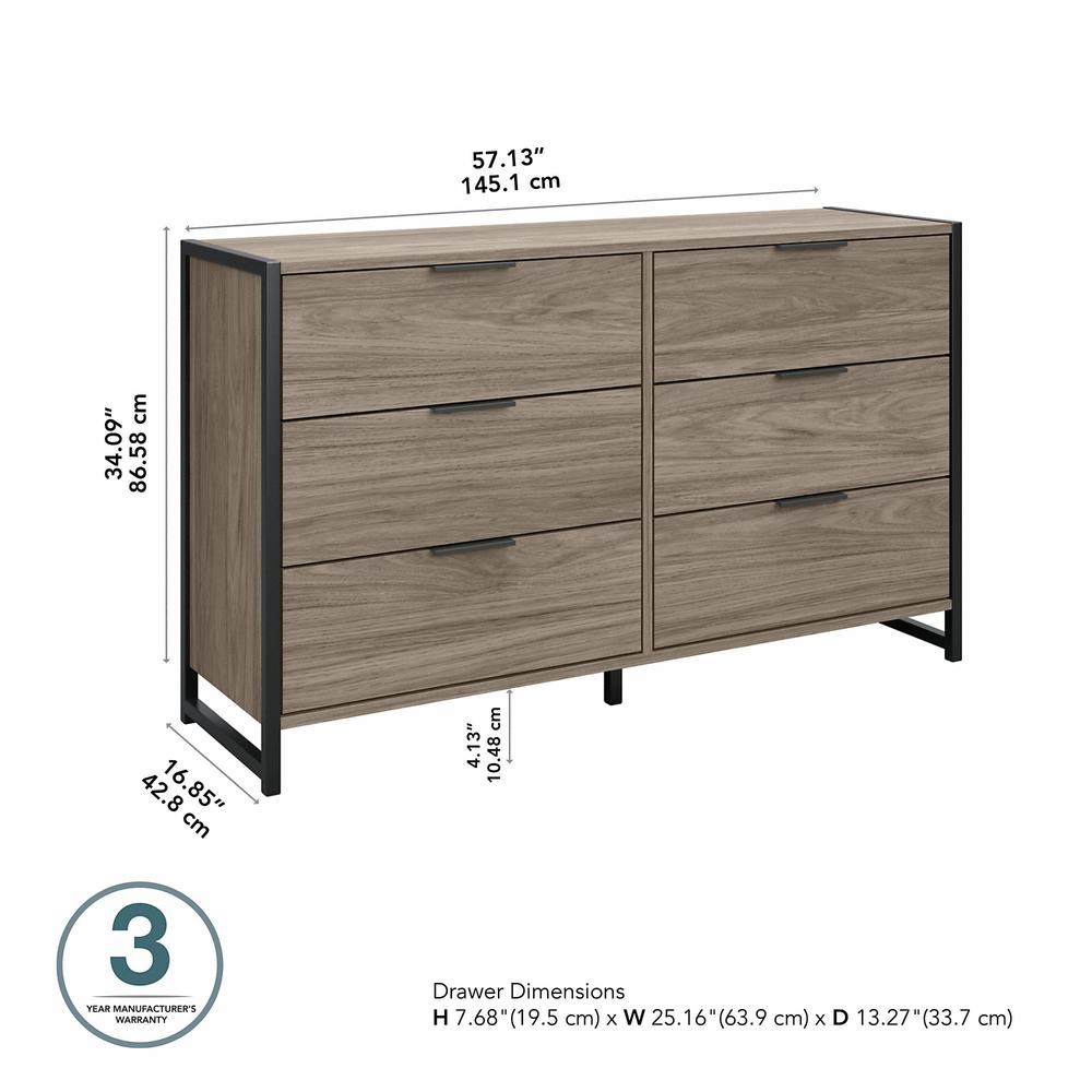 kathy ireland® Home by Bush Furniture Atria 6 Drawer Dresser in Modern Hickory. Picture 5