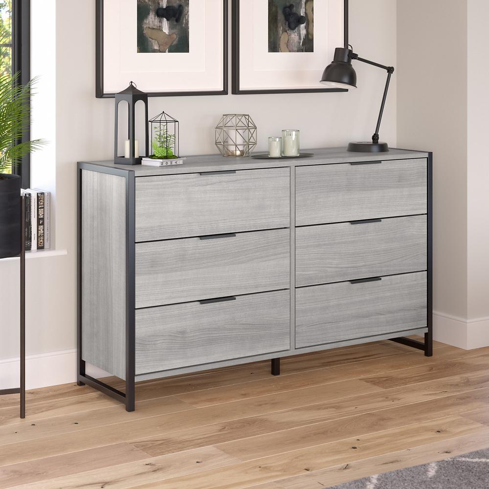 kathy ireland® Home by Bush Furniture Atria 6 Drawer Dresser in Platinum Gray. Picture 3