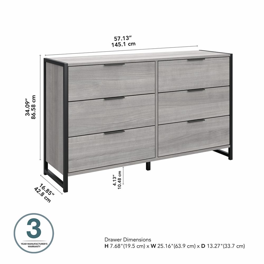 kathy ireland® Home by Bush Furniture Atria 6 Drawer Dresser in Platinum Gray. Picture 4