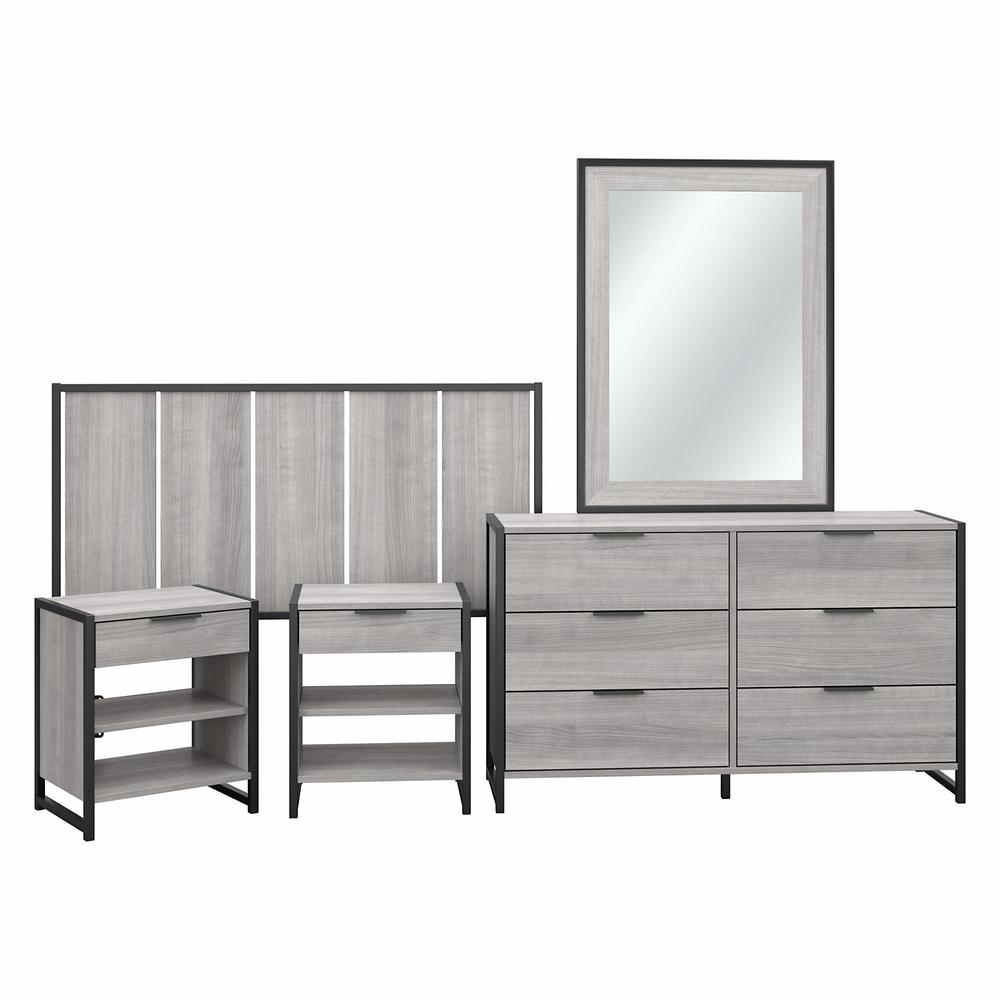 kathy ireland® Home by Bush Furniture Atria 5 Piece Modern Bedroom Set with Full/Queen Size Headboard, Platinum Gray. Picture 1
