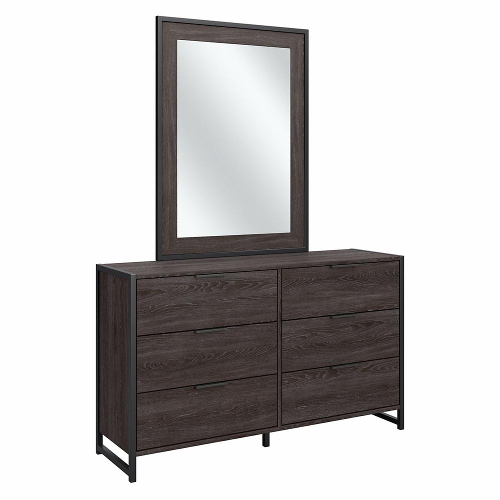 kathy ireland® Home by Bush Furniture Atria 6 Drawer Dresser with Mirror in Charcoal Gray. Picture 1