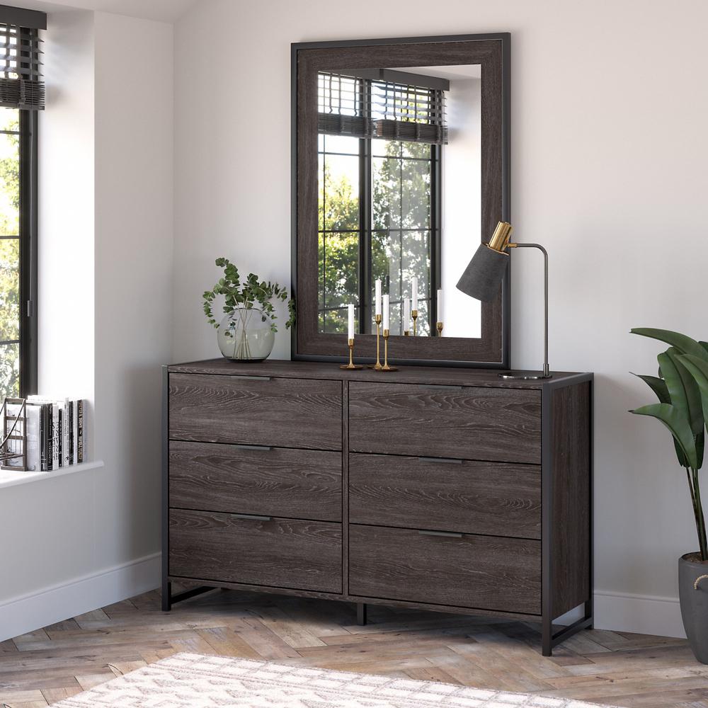 kathy ireland® Home by Bush Furniture Atria 6 Drawer Dresser with Mirror in Charcoal Gray. Picture 2