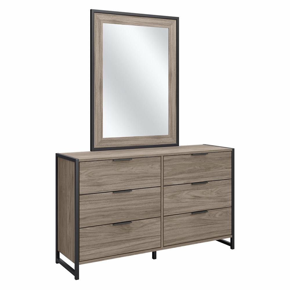 kathy ireland® Home by Bush Furniture Atria 6 Drawer Dresser with Mirror, Modern Hickory. Picture 1