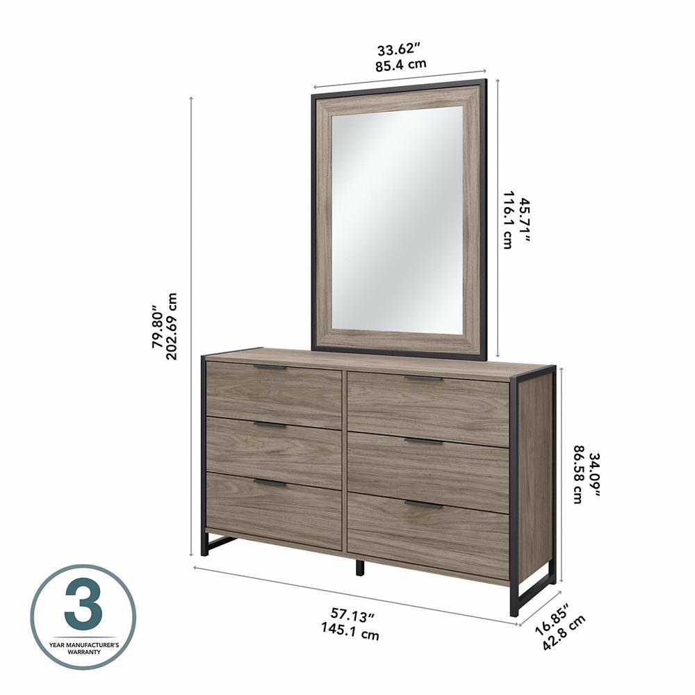 kathy ireland® Home by Bush Furniture Atria 6 Drawer Dresser with Mirror, Modern Hickory. Picture 5