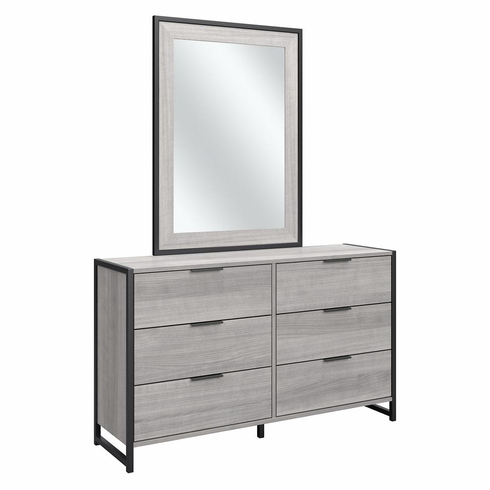 kathy ireland® Home by Bush Furniture Atria 6 Drawer Dresser with Mirror, Platinum Gray. Picture 1