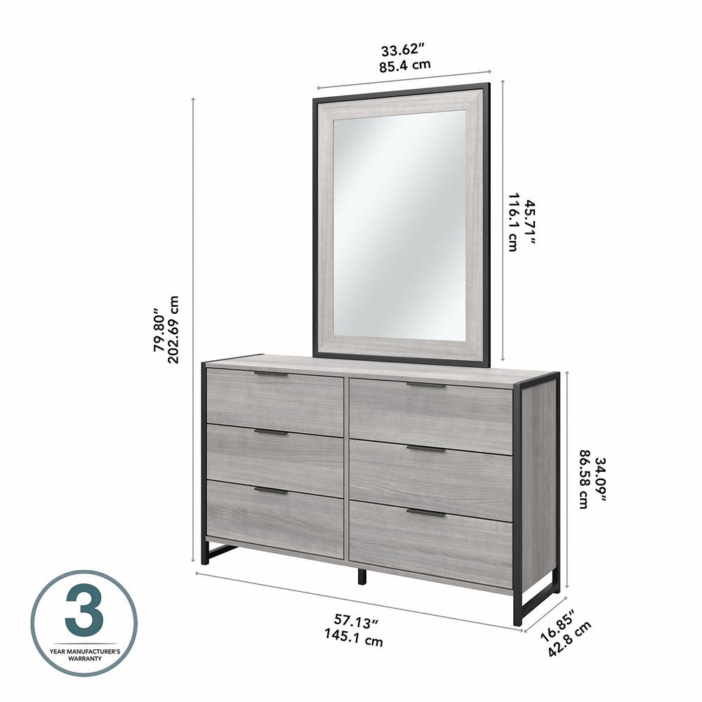 kathy ireland® Home by Bush Furniture Atria 6 Drawer Dresser with Mirror, Platinum Gray. Picture 5