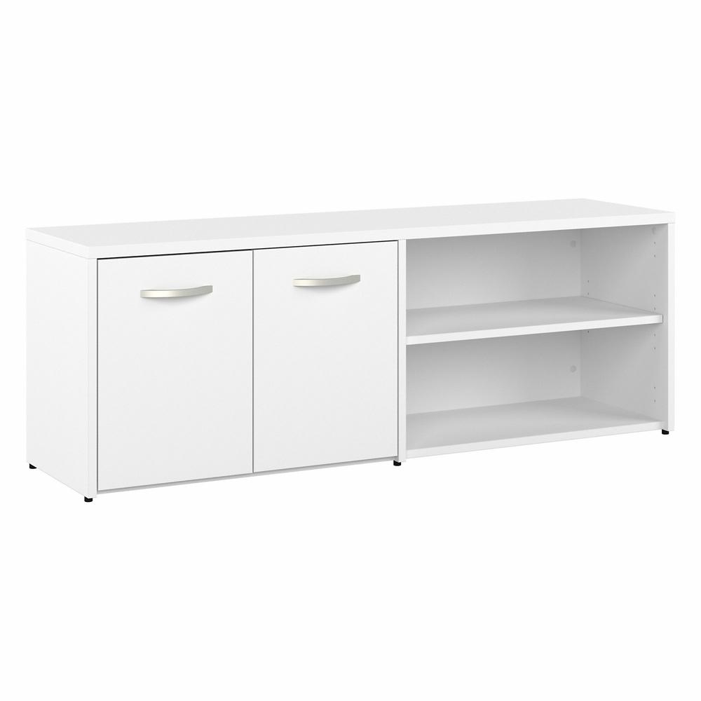 Bush Business Furniture Hybrid Low Storage Cabinet with Doors and Shelves - White/White. Picture 1