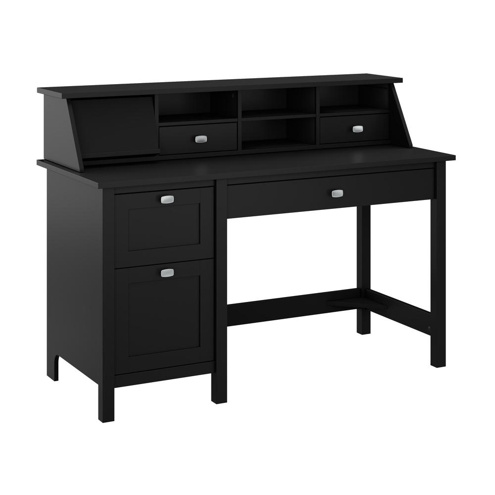 54W Computer Desk with Drawers and Desktop Organizer in Classic Black. Picture 1