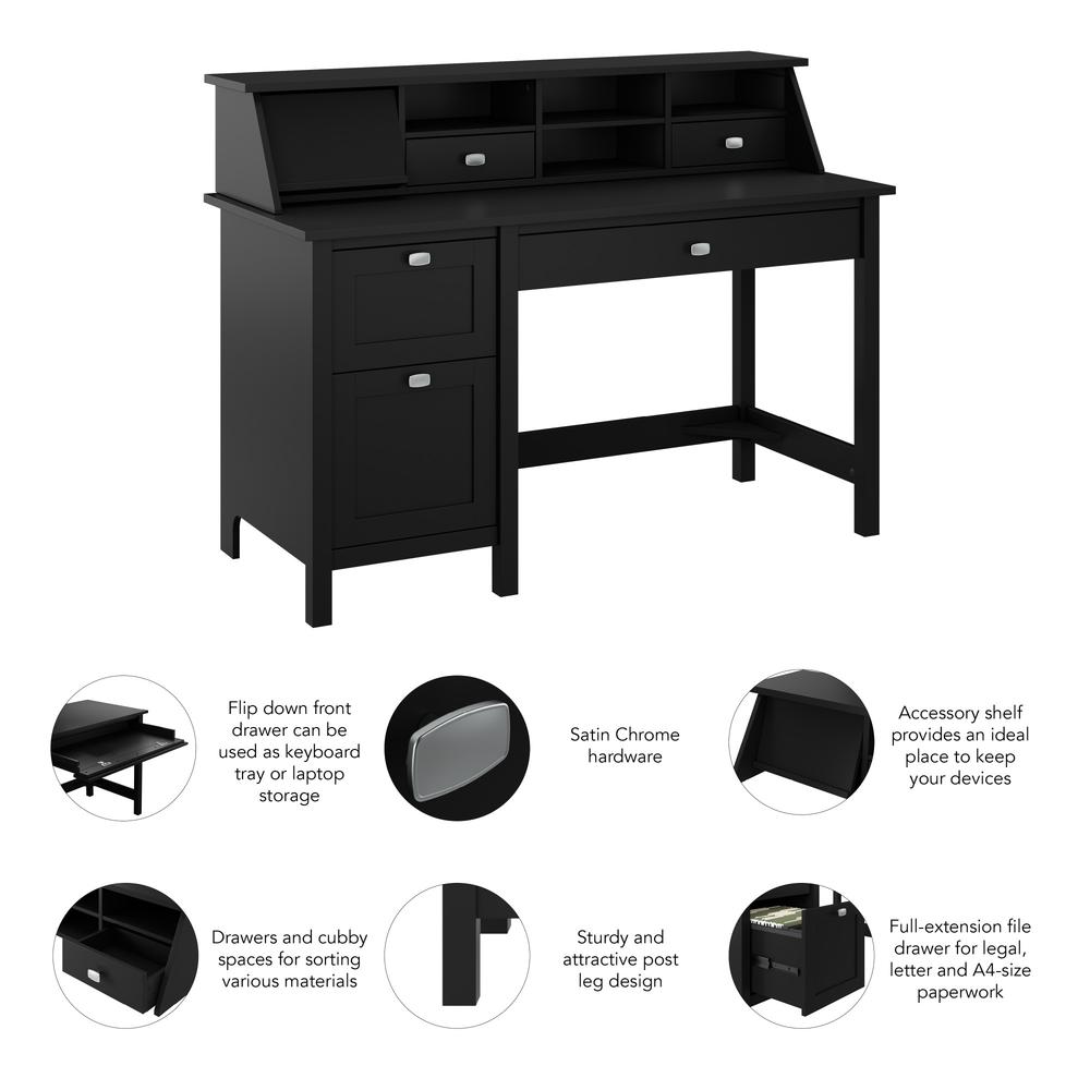 54W Computer Desk with Drawers and Desktop Organizer in Classic Black. Picture 6