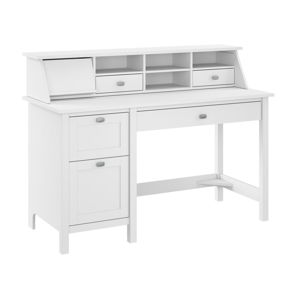 Broadview 54W Computer Desk with Drawers and Desktop Organizer in Pure White. Picture 2