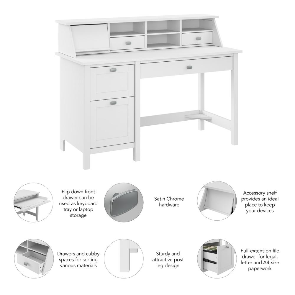 Broadview 54W Computer Desk with Drawers and Desktop Organizer in Pure White. Picture 5