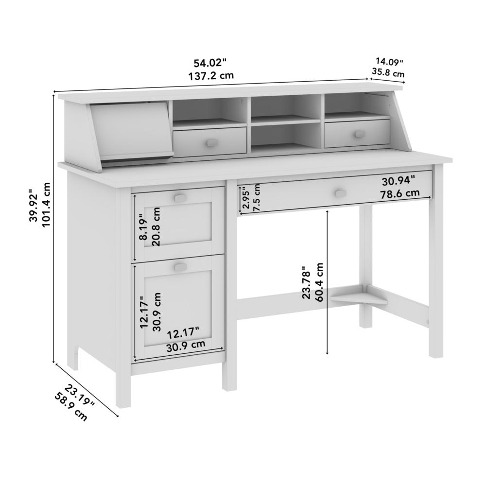 Broadview 54W Computer Desk with Drawers and Desktop Organizer in Pure White. Picture 1