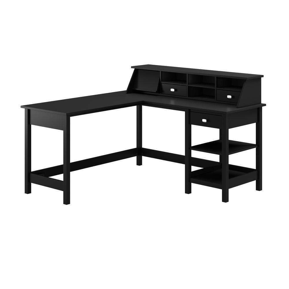60W L Shaped Computer Desk with Storage and Desktop Organizer in Classic Black. Picture 1