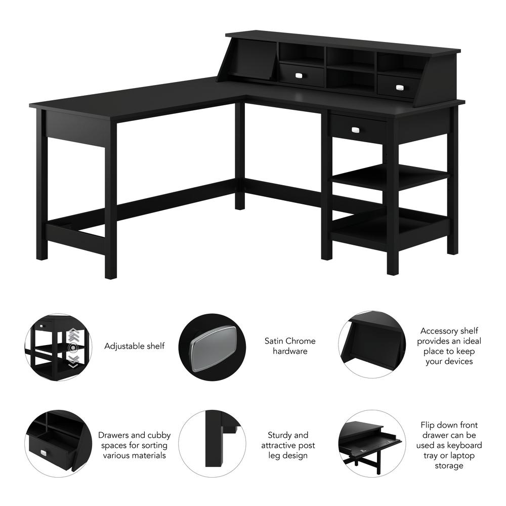 60W L Shaped Computer Desk with Storage and Desktop Organizer in Classic Black. Picture 6