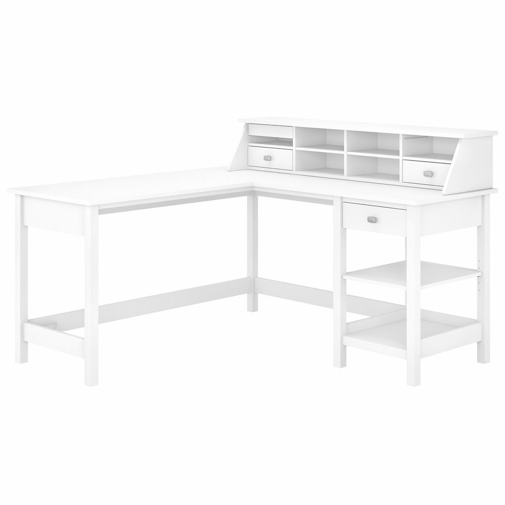 Bush Furniture Broadview 60W L Shaped Computer Desk with Storage and Desktop Organizer, Pure White. The main picture.