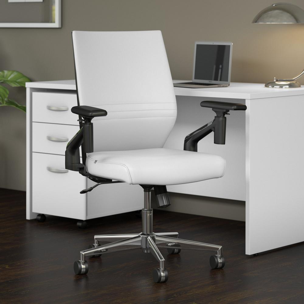 Bush Furniture Broadview Mid Back Leather Office Chair in White. Picture 11