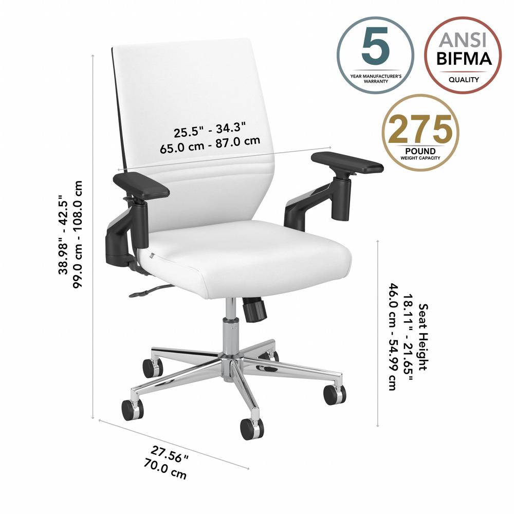 Bush Furniture Broadview Mid Back Leather Office Chair in White. Picture 10
