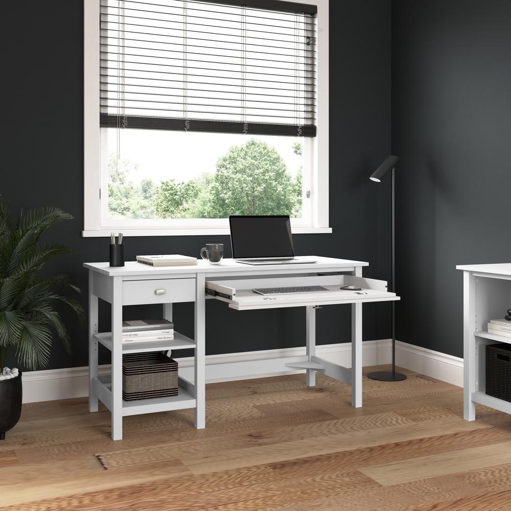 Broadview 54W Computer Desk with Shelves in Pure White. Picture 4