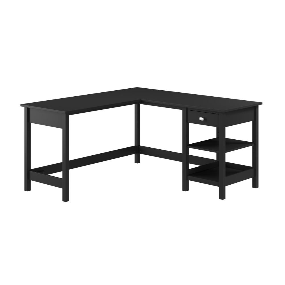 60W L Shaped Computer Desk with Storage in Classic Black. Picture 2