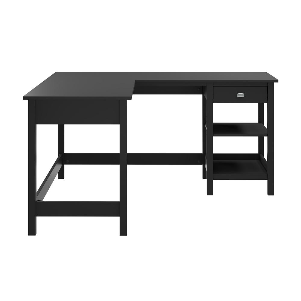 60W L Shaped Computer Desk with Storage in Classic Black. Picture 1