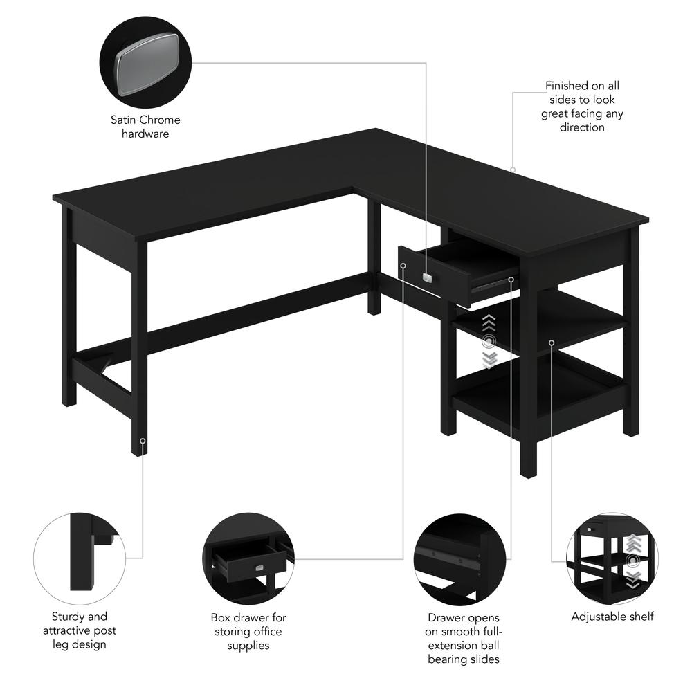60W L Shaped Computer Desk with Storage in Classic Black. Picture 7