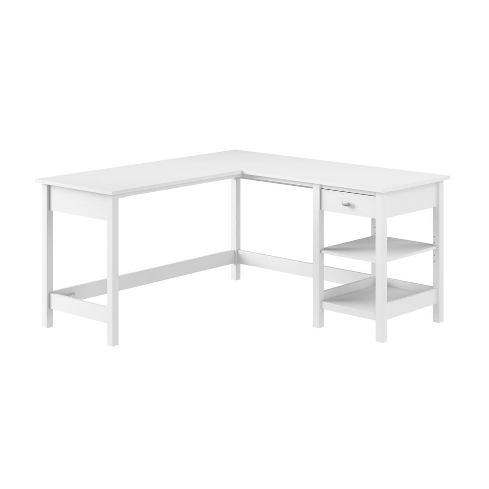 Broadview 60W L Shaped Computer Desk with Storage in Pure White. Picture 1