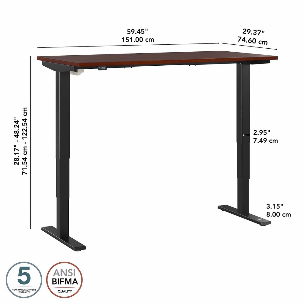 Move 40 Series by Bush Business Furniture 60W x 30D Electric Height Adjustable Standing Desk Hansen Cherry/Black Powder Coat. Picture 6
